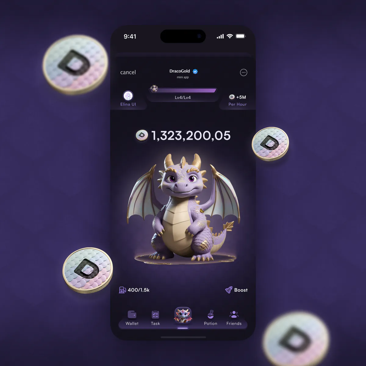 DracoGold mini app design concept, presentation board 5 of 8