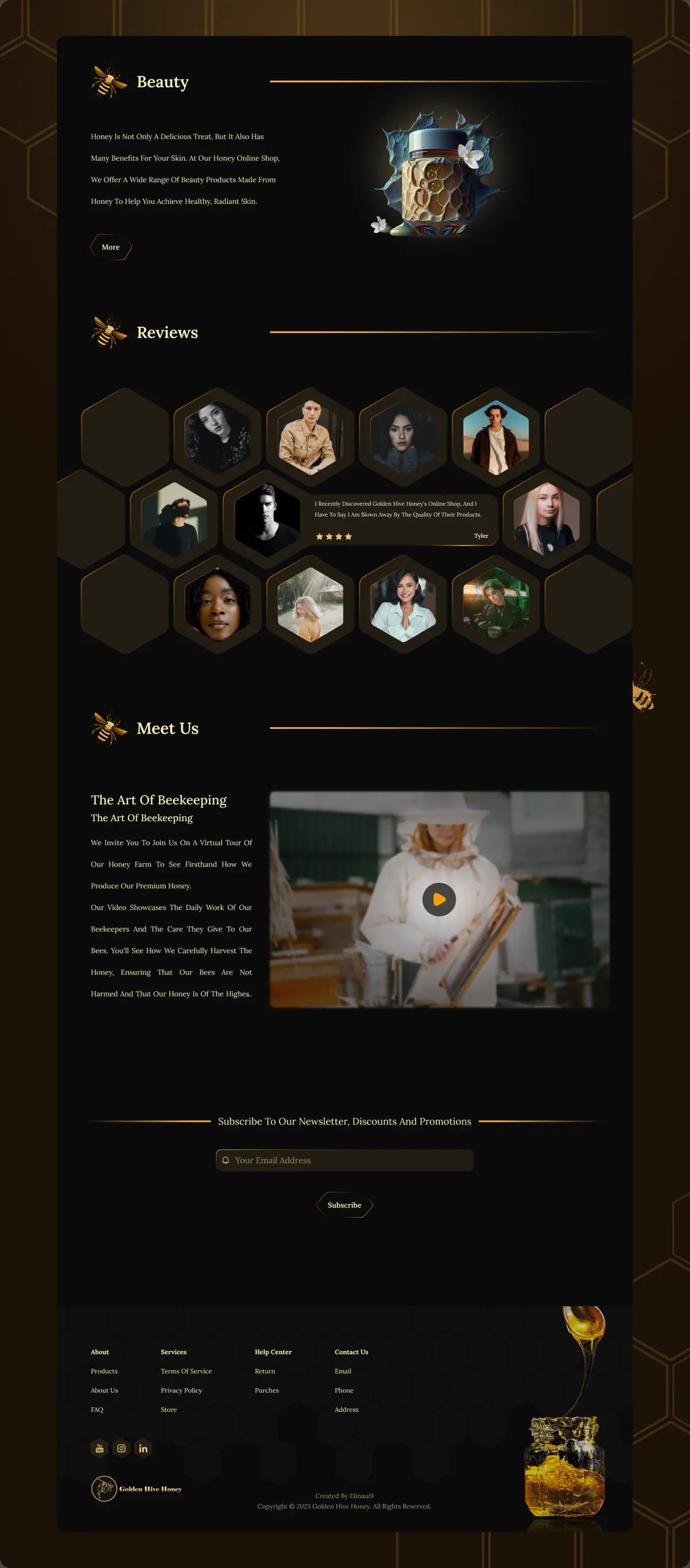 Golden Hive Honey website design concept, presentation board 2 of 2