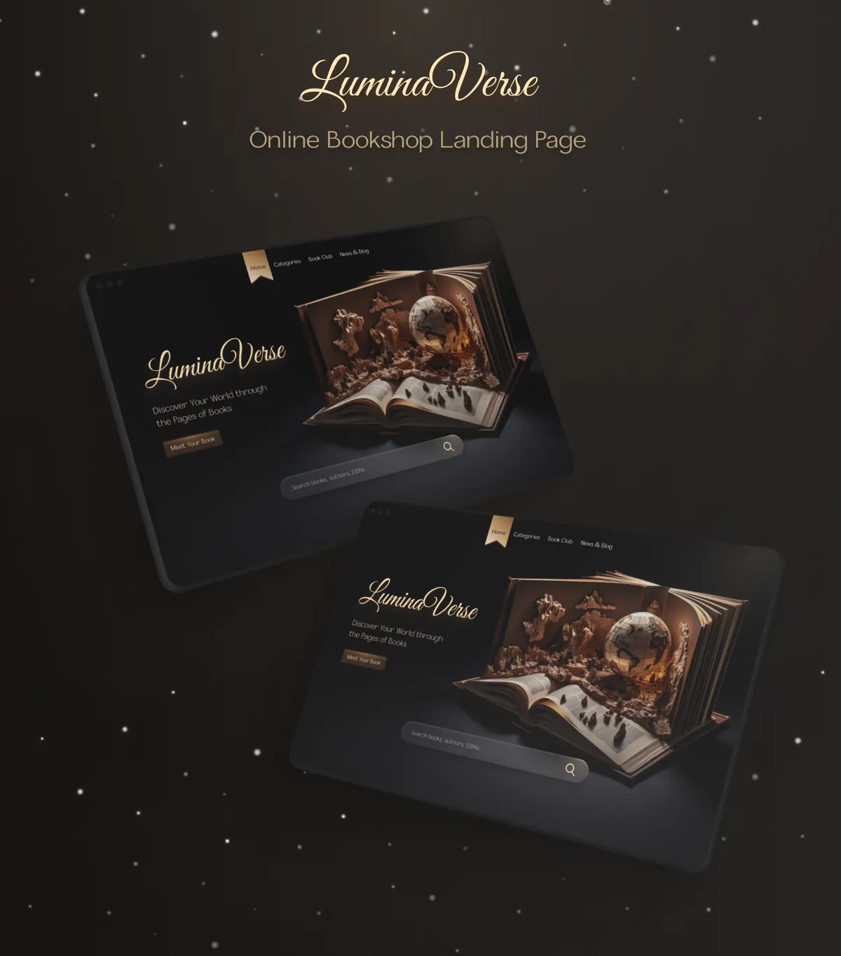 Lumin Verse website design concept, presentation board 2 of 4