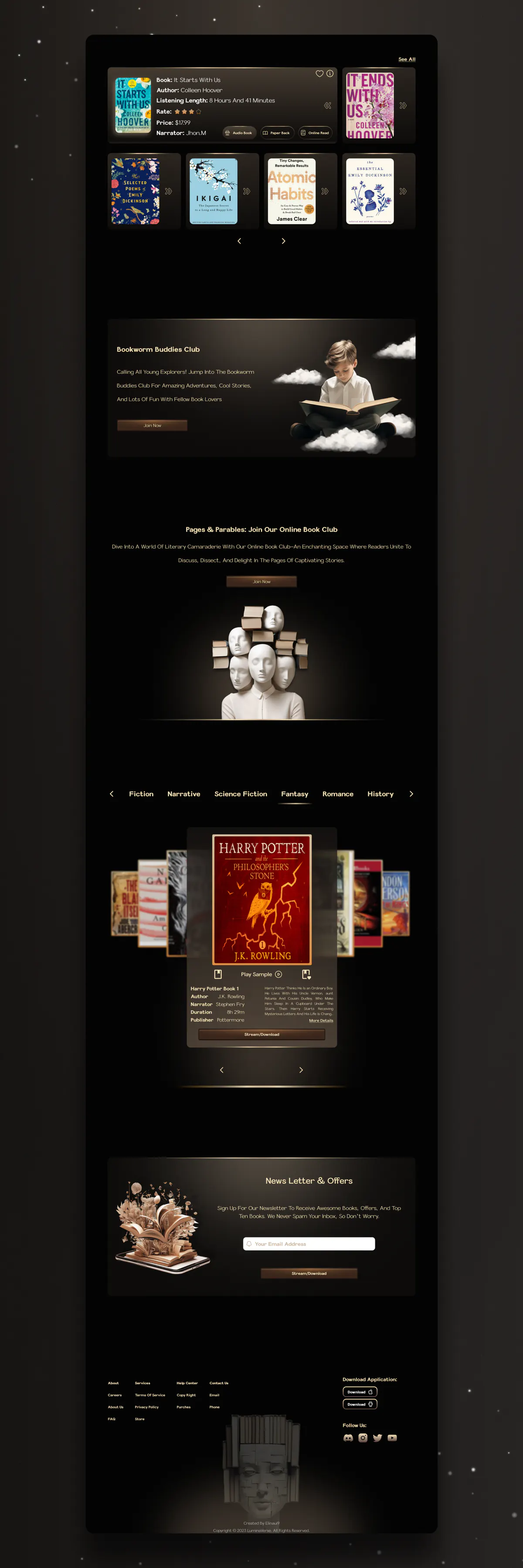Lumin Verse website design concept, presentation board 3 of 4