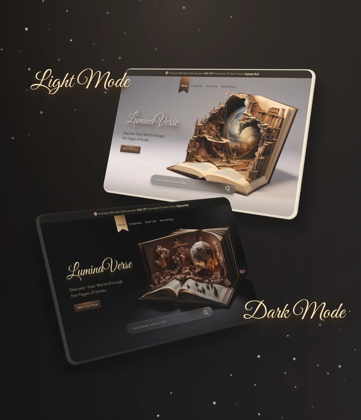 Lumin Verse website design concept, presentation board 4 of 4