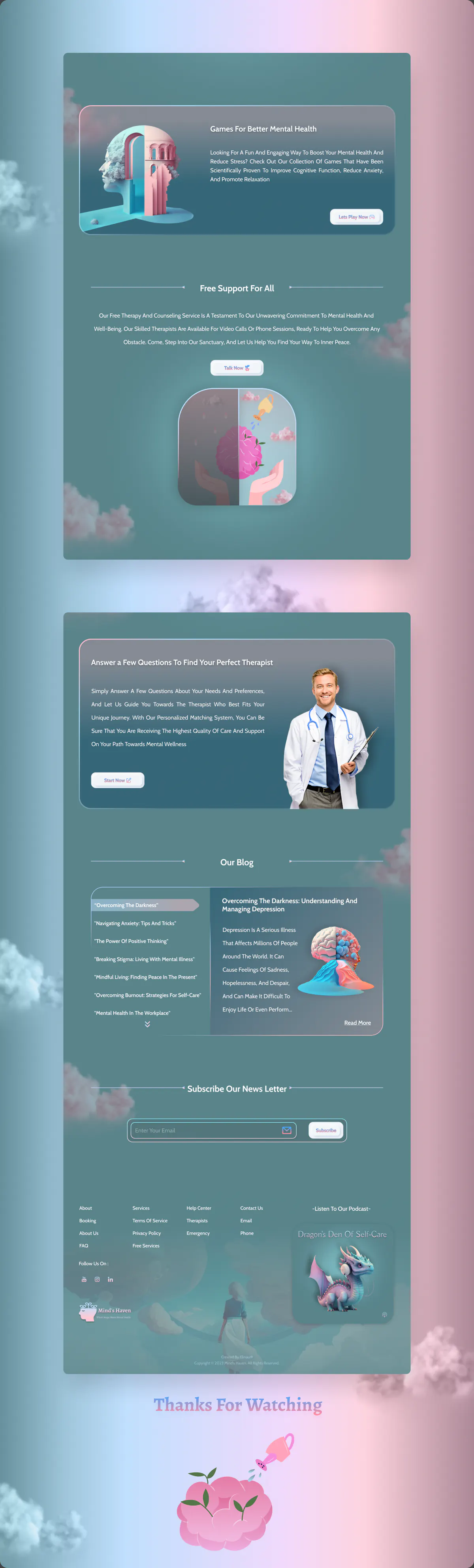 Mind's Haven website design concept, presentation board 2 of 2
