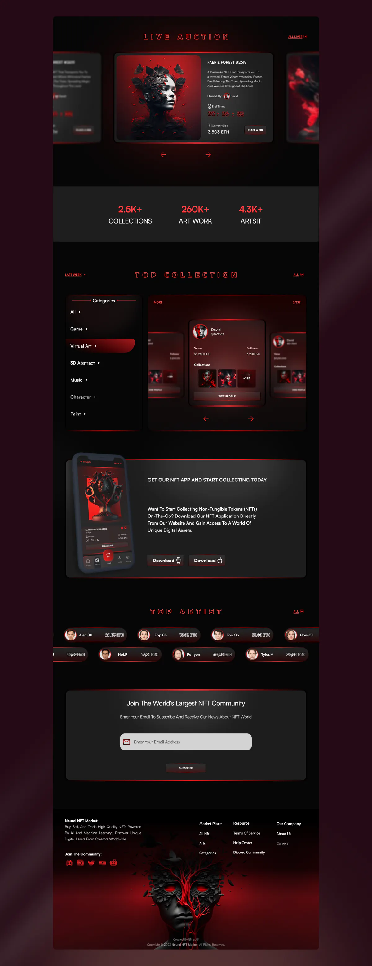 Neural NFT Market website design concept, presentation board 2 of 3