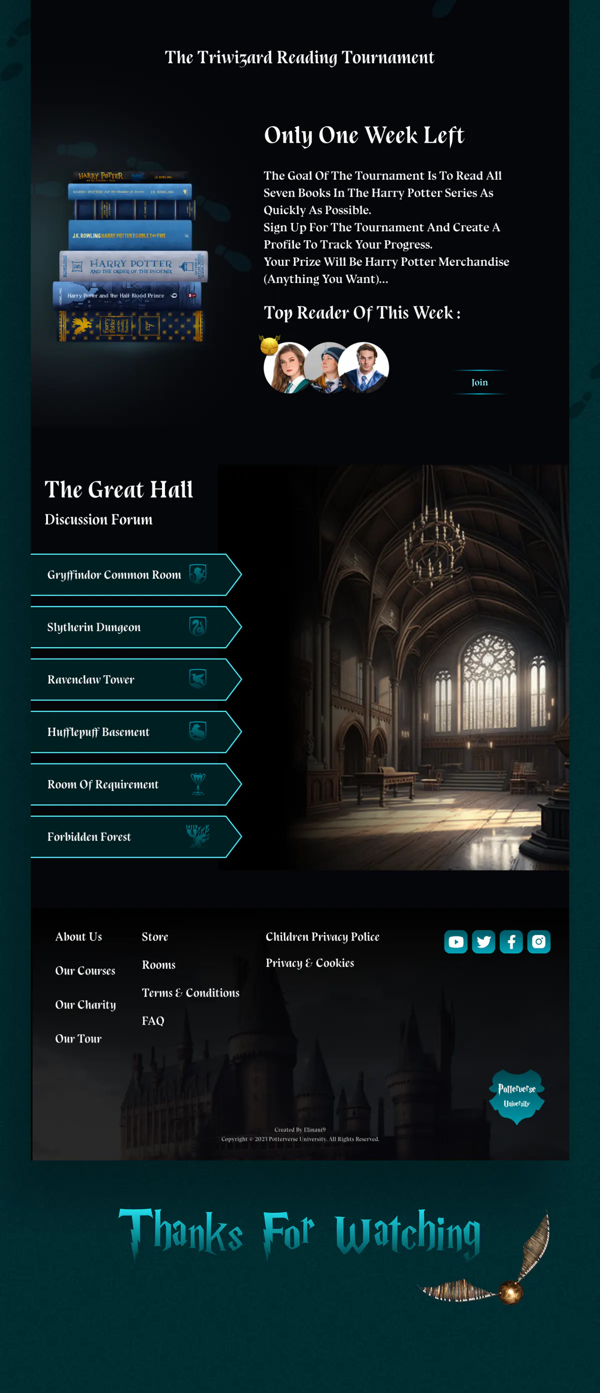 Potterverse University website design concept, presentation board 3 of 3