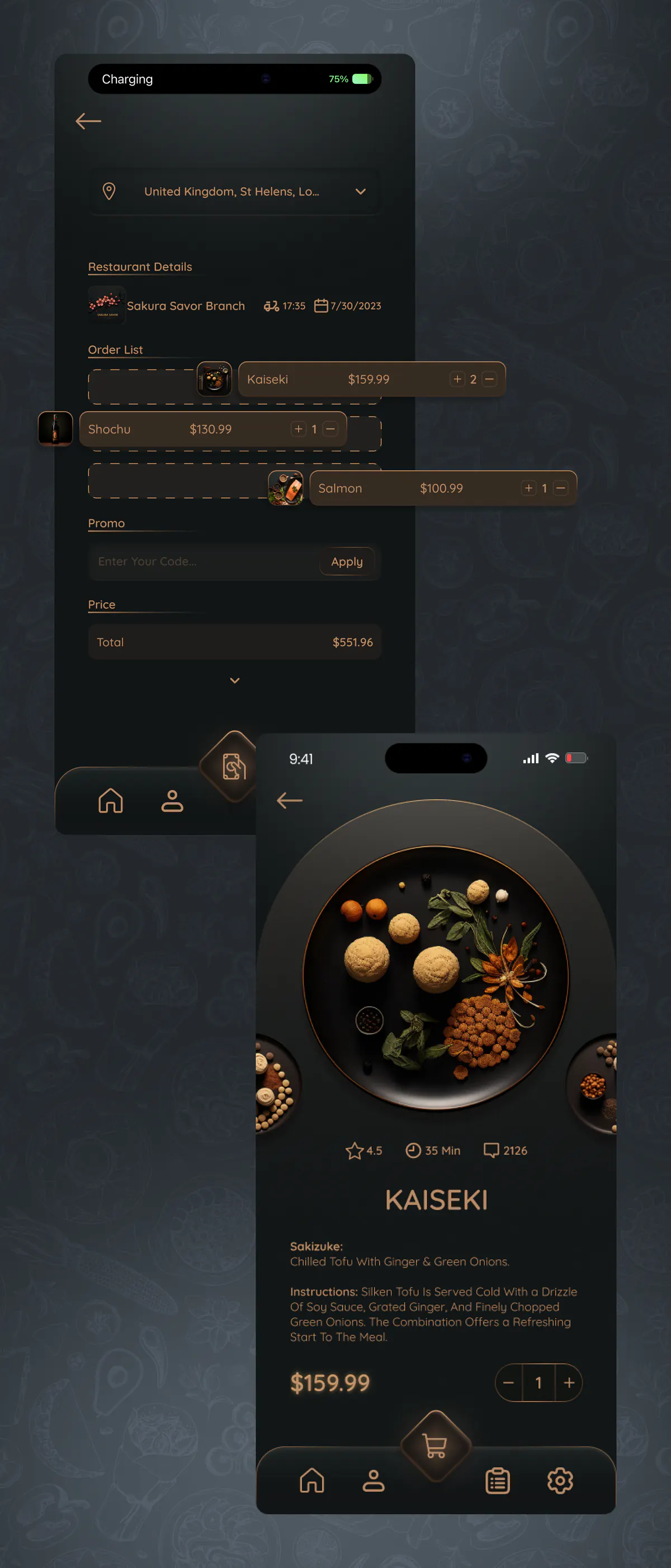 Savory Journeys app design concept, presentation board 2 of 2